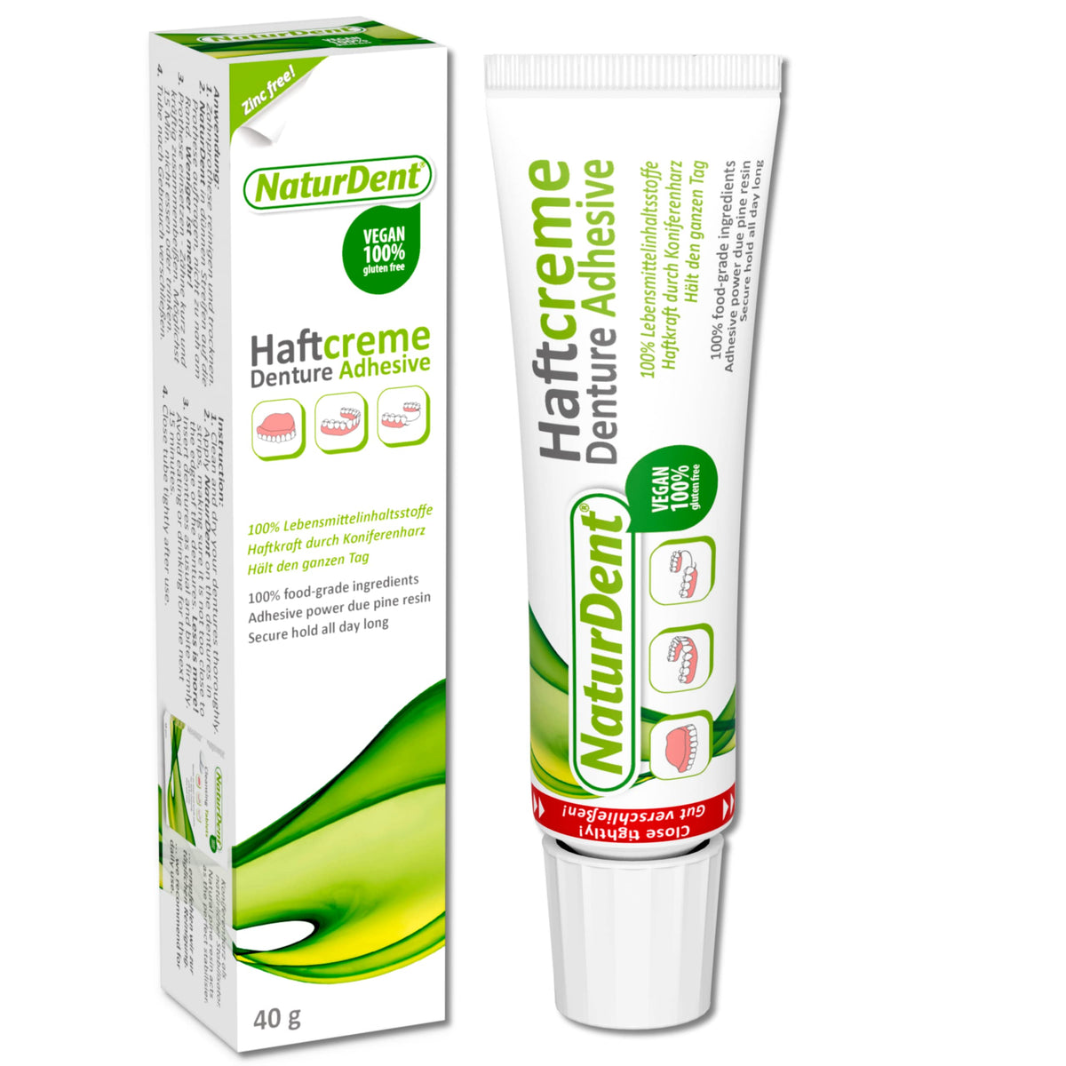 NaturDent Denture Adhesive β Natural, Zinc-Free, Paraben-Free, Strong Hold