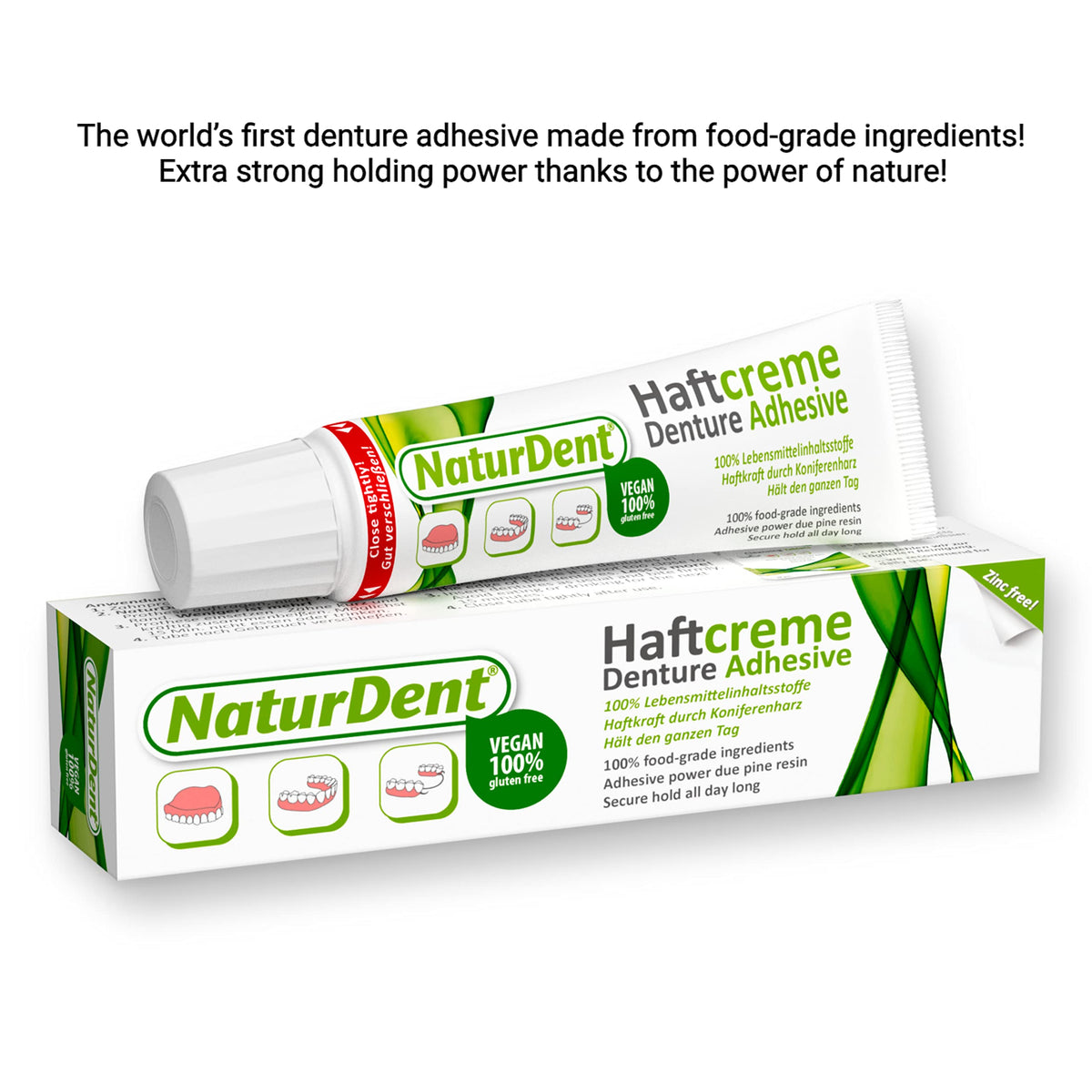 NaturDent Denture Adhesive β Natural, Zinc-Free, Paraben-Free, Strong Hold