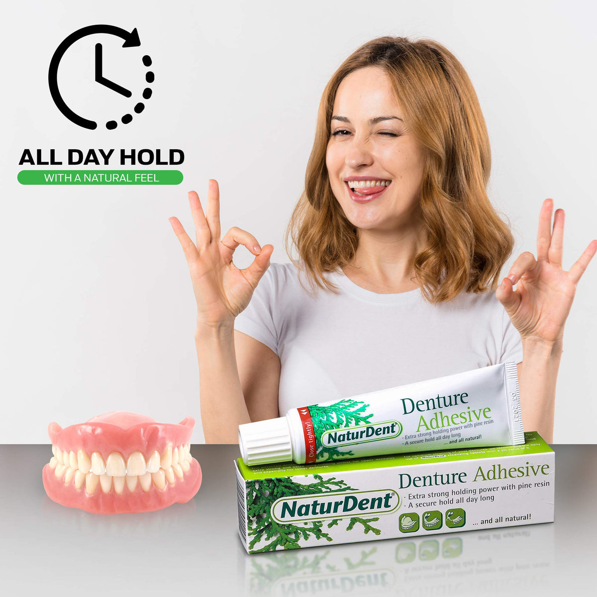 NaturDent Denture Adhesive β Natural, Zinc-Free, Paraben-Free, Strong Hold