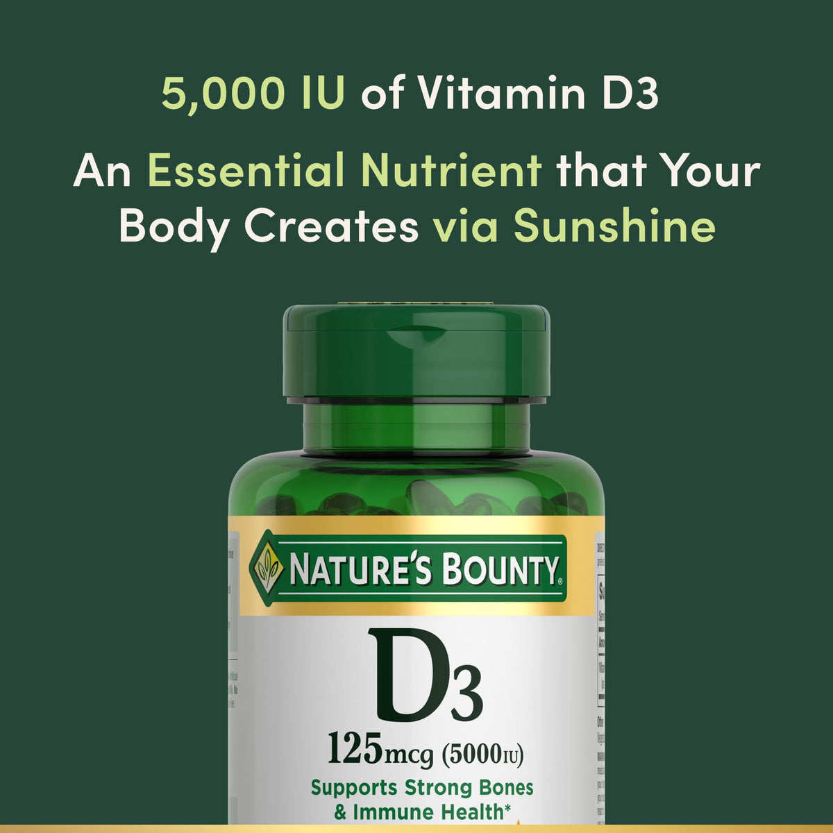 Nature's Bounty Vitamin D3 5000 IU Softgels – Immune Support, 240 Ct