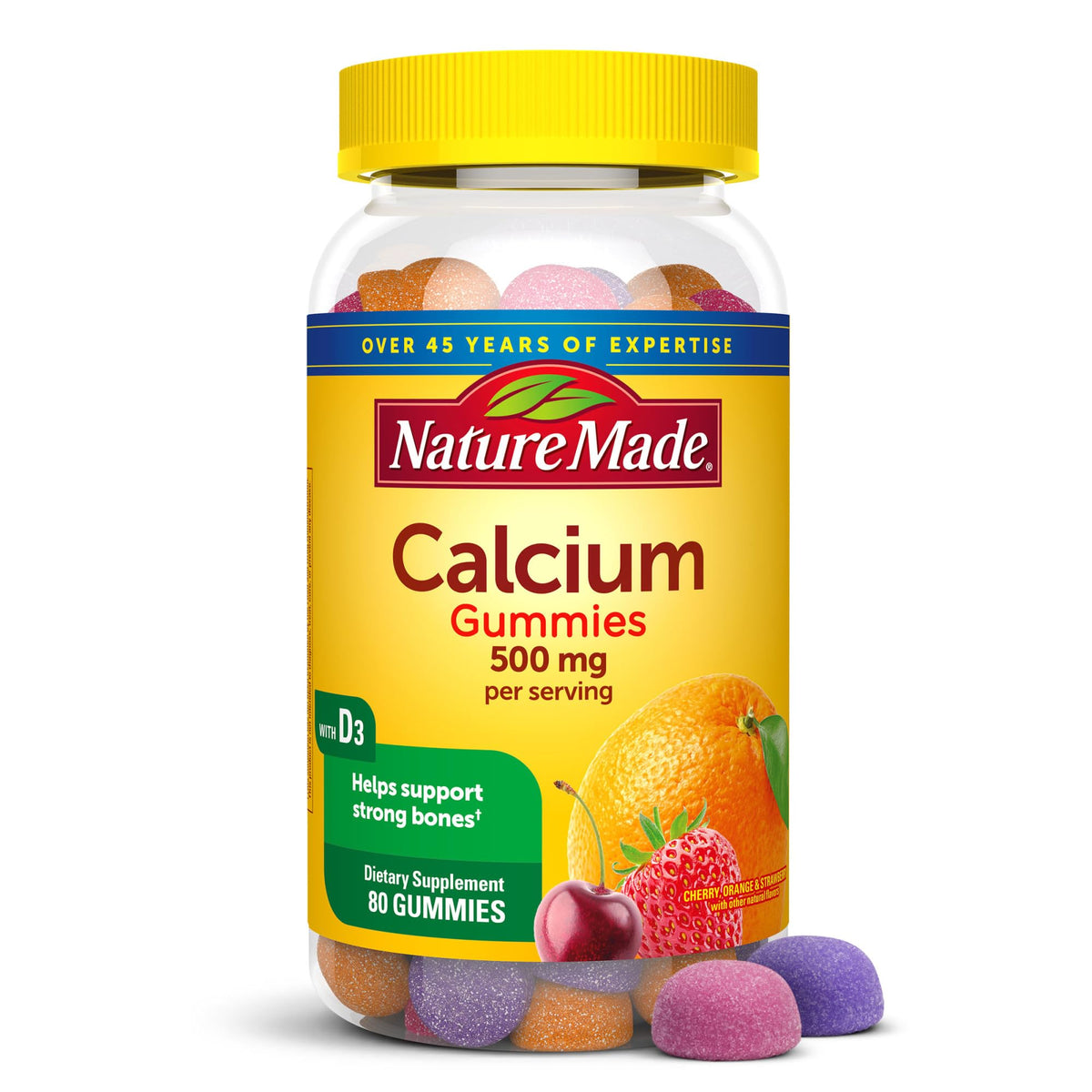 Nature Made Calcium Gummies 500 mg + فيتامين د3 – 80 علكة، إمداد يكفي 40 يومًا