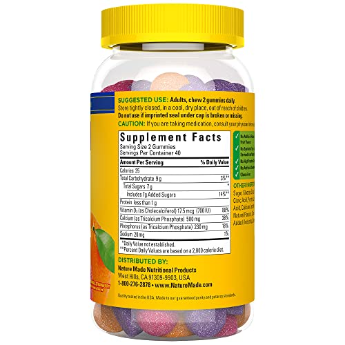 Nature Made Calcium Gummies 500 mg + فيتامين د3 – 80 علكة، إمداد يكفي 40 يومًا