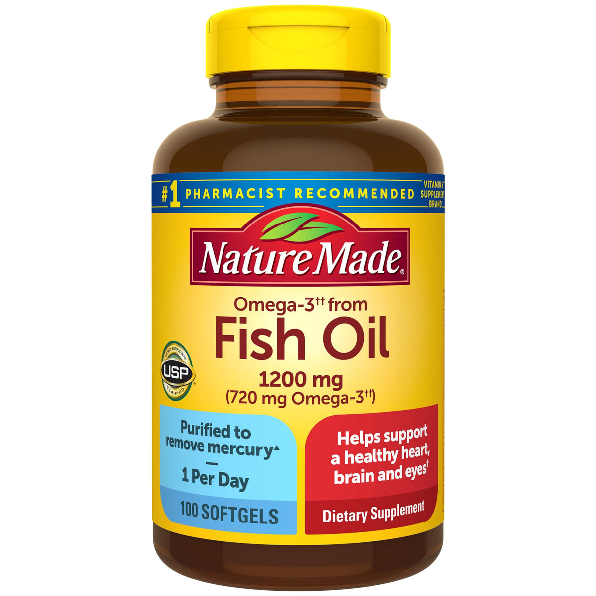 Nature Made Omega-3 زيت السمك 1200 ملجم كبسولات هلامية - حمض إيكوزا بنتانويك/حمض دوكوزاهيكسنويك للقلب والدماغ والعينين