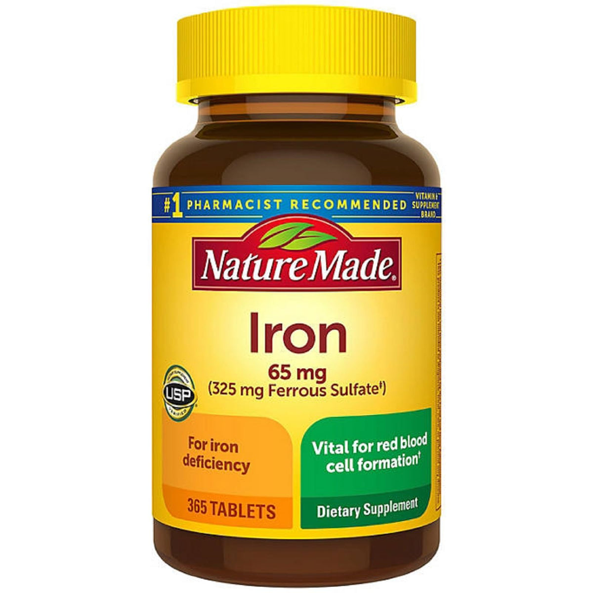Nature Made Iron 65 mg (كبريتات الحديدوز) أقراص – 365 قرصًا | دعم خلايا الدم الحمراء