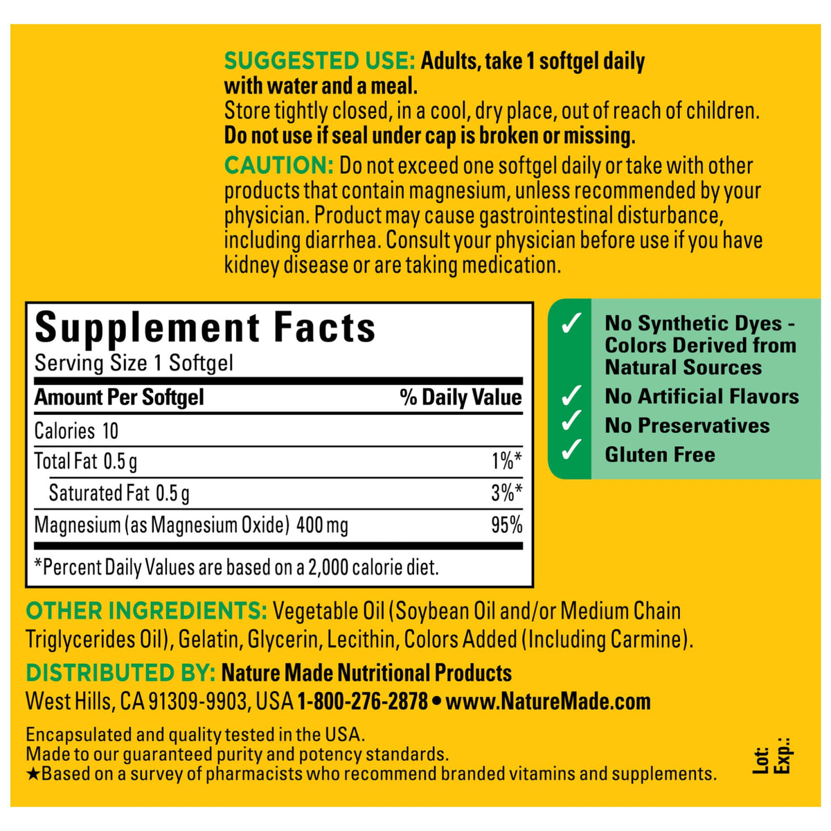 Nature Made Magnesium Oxide 400 mg Softgels β Extra Strength, 110-Count