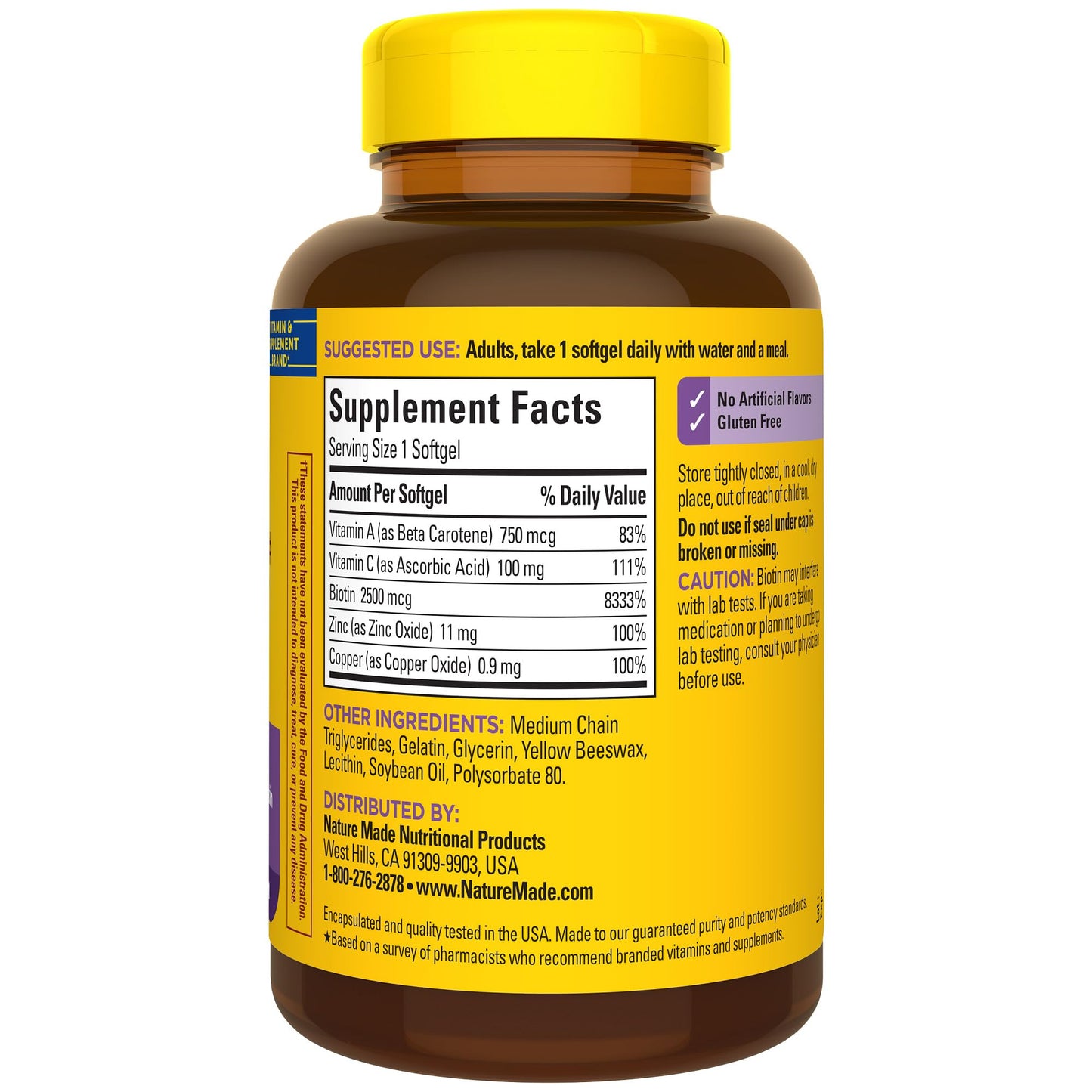 Nature Made Hair Skin Nails with Biotin 2500 mcg Softgels – 120 Count