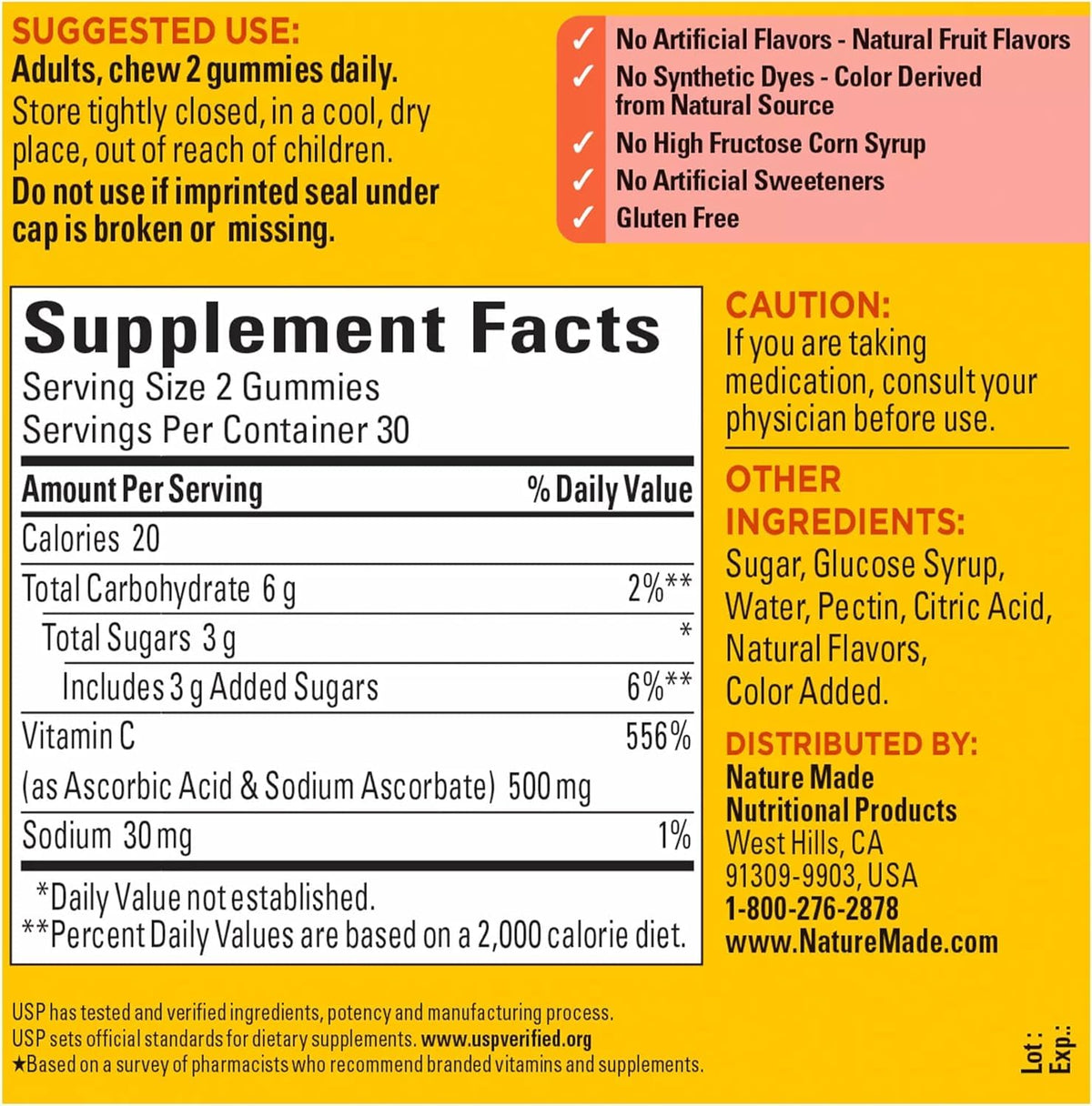 Nature Made Extra Strength Vitamin C 500 mg Gummies – Immune Support, Pack of 2 (60 Gummies Each)