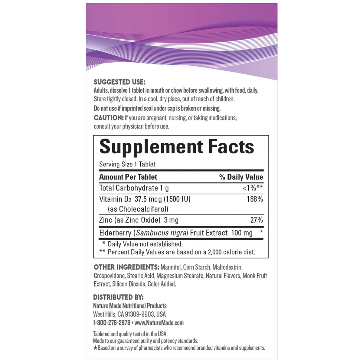 Nature Made Wellblends Elderberry with ImmuneCare - فيتامين د3 1500 وحدة دولية وزنك، 30 قرصًا