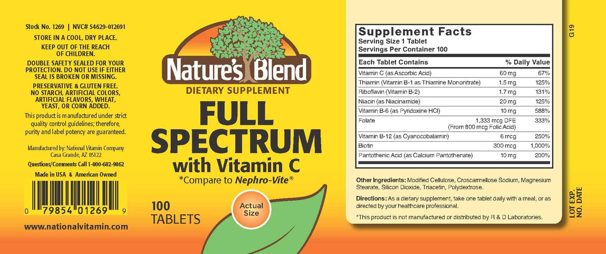 Nature's Blend Full Spectrum B with Vitamin C Powder، 100 حبة (1269) – خالٍ من الجلوتين
