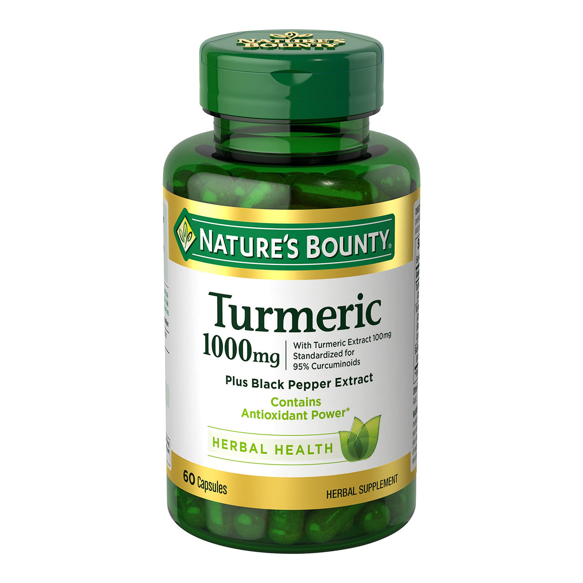 Nature's Bounty كركم مع خلاصة الفلفل الأسود 1000 ملجم - دعم مضادات الأكسدة، 60 كبسولة