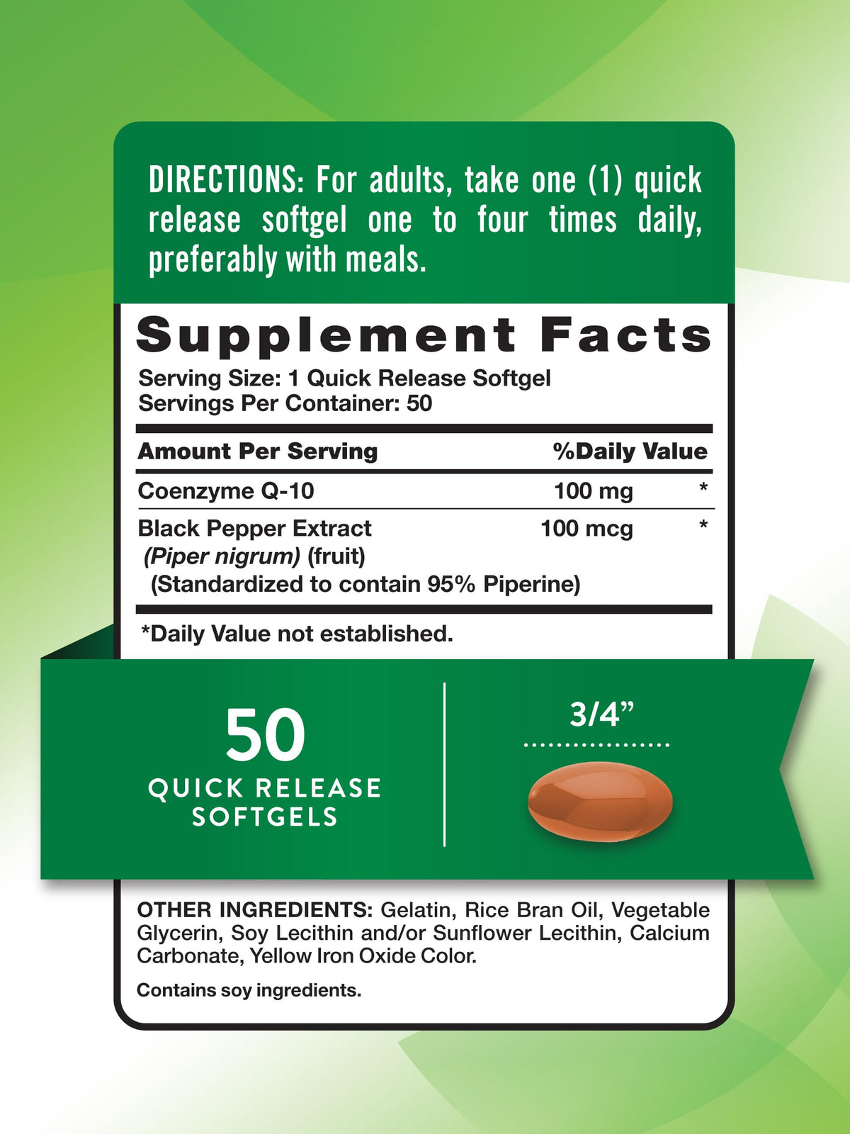 Nature's Truth CoQ10 100mg كبسولات هلامية مع الفلفل الأسود – غير معدل وراثيًا وخالٍ من الغلوتين