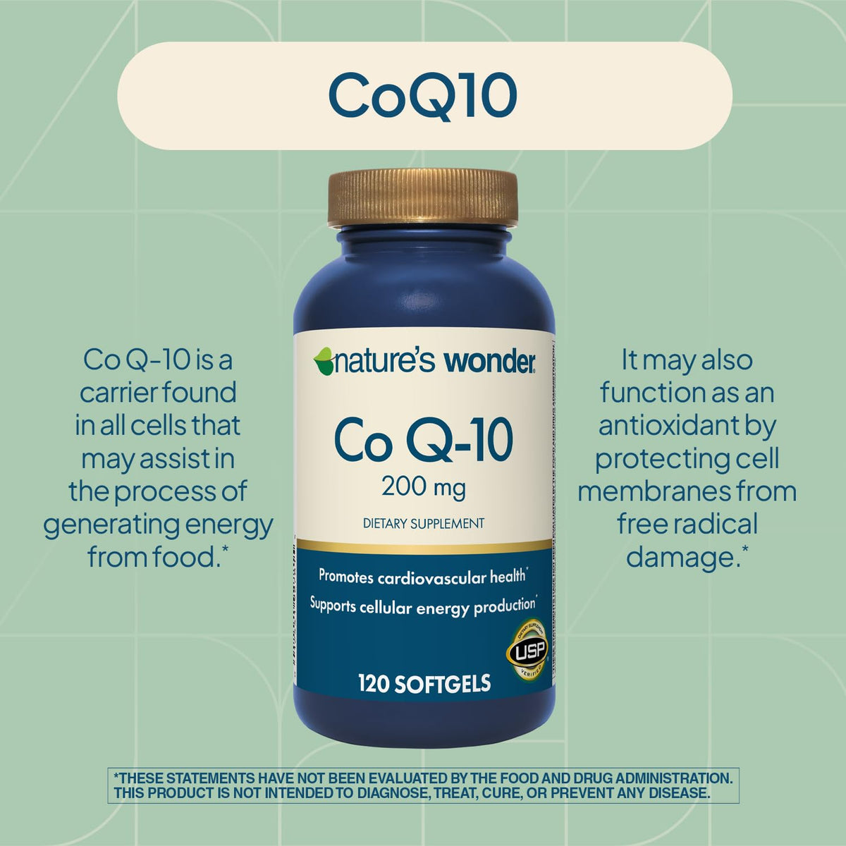 مكمل Q10 من Nature's Wonder - كبسولات Q10 بتركيز 200 ملجم لدعم صحة القلب ووظائف الأوعية الدموية وإنتاج الطاقة الخلوية، 120 كبسولة، تكفي لمدة 120 يومًا