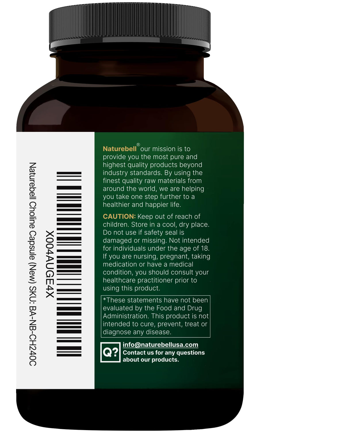 NatureBell كولين 500 ملغ + أوميغا 3 - 240 كبسولة | دعم ما قبل الولادة وصحة الدماغ
