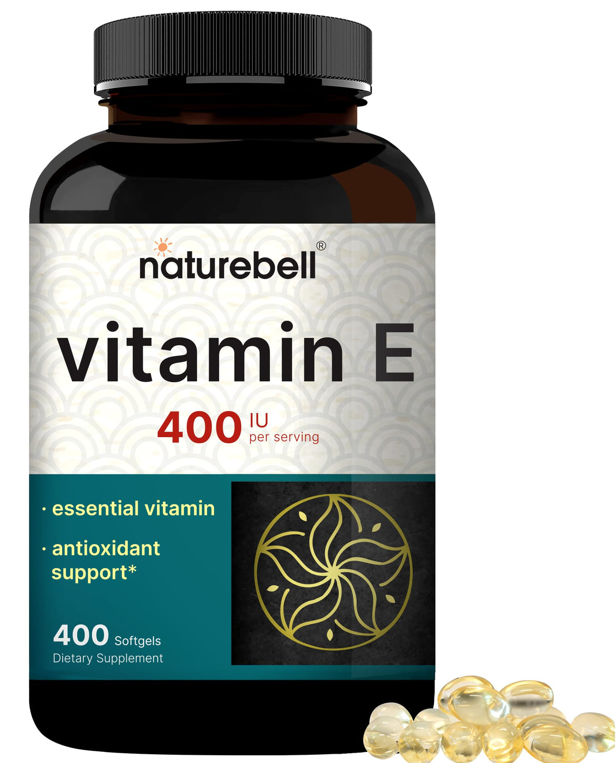 NatureBell Vitamin E Softgels 400 IU – 400 كبسولة هلامية، غير معدل وراثيًا