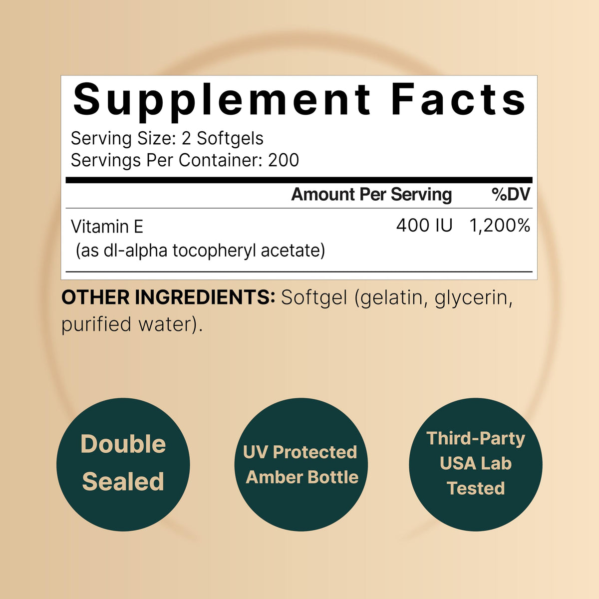 NatureBell Vitamin E Softgels 400 IU – 400 كبسولة هلامية، غير معدل وراثيًا