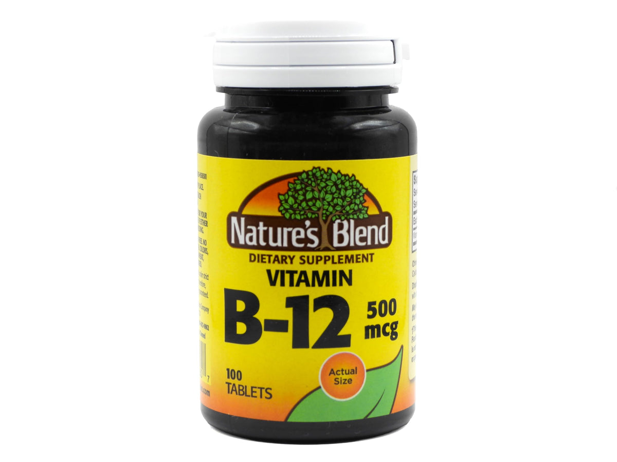 Nature's Blend فيتامين ب-12 500 ميكروجرام – 100 قرص | مكمل سيانوكوبالامين