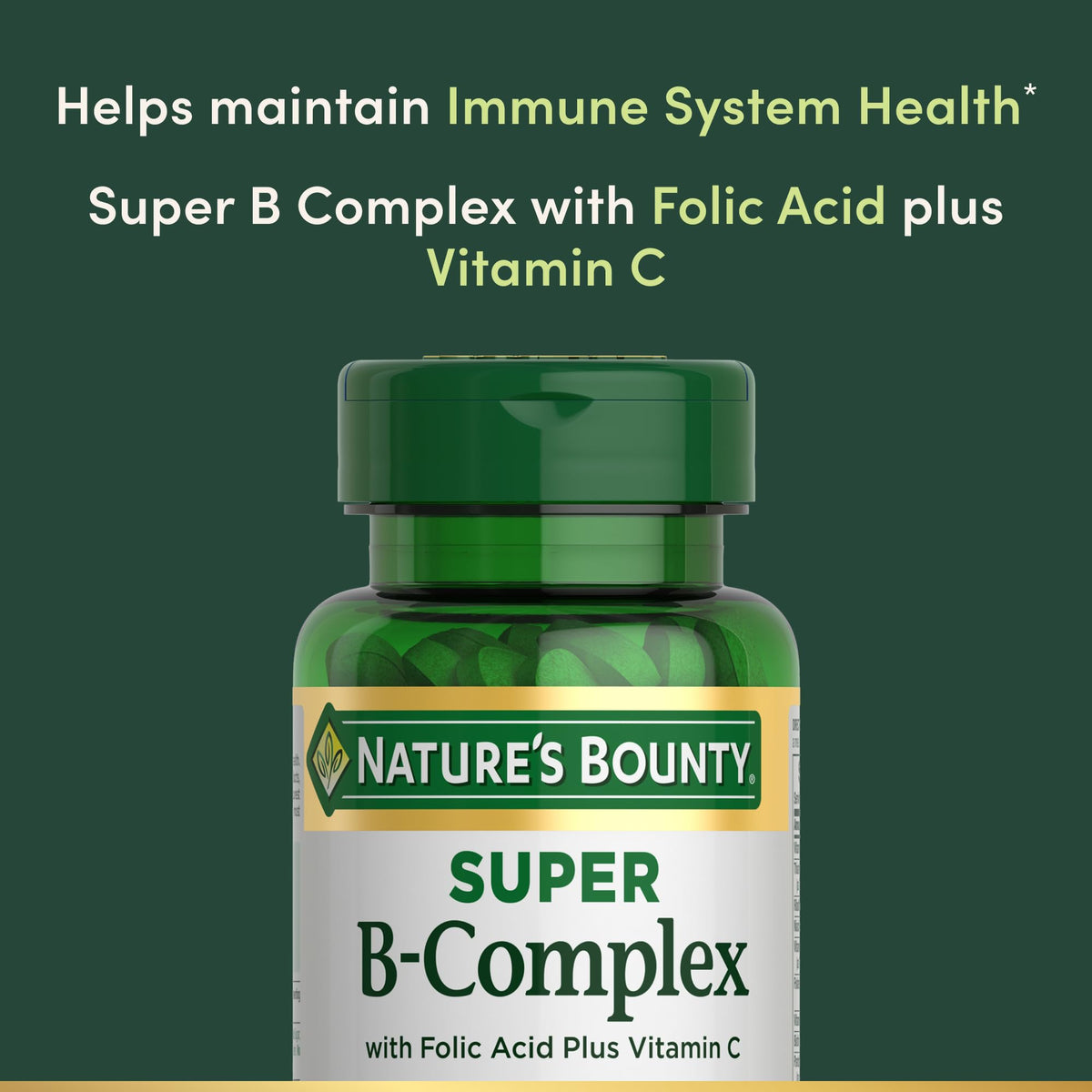 Nature's Bounty سوبر بي-كومبلكس مع فيتامين سي وحمض الفوليك – 150 قرصًا