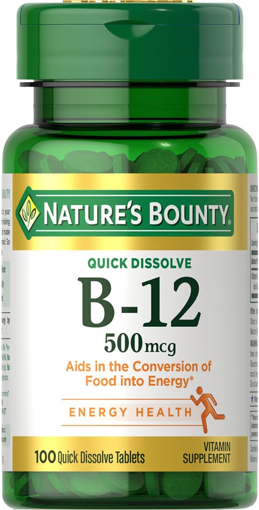 Nature's Bounty فيتامين ب12 500 ميكروجرام أقراص سريعة الذوبان | دعم الطاقة والأعصاب