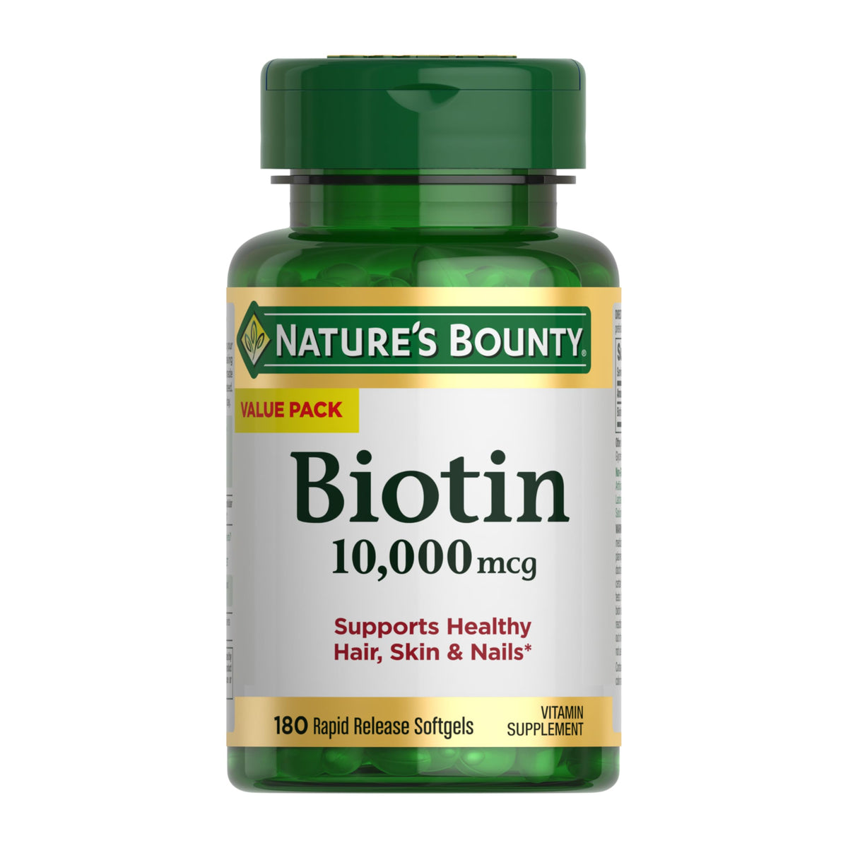 Nature's Bounty Biotin 10,000 mcg | للشعر والبشرة والأظافر | كبسولات هلامية سريعة الإطلاق 180 كبسولة