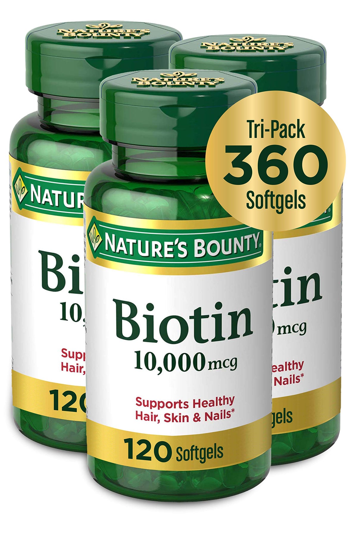 Nature's Bounty Biotin 10,000 mcg – للشعر والبشرة والأظافر – عبوة من 3 قطع، 120 كبسولة