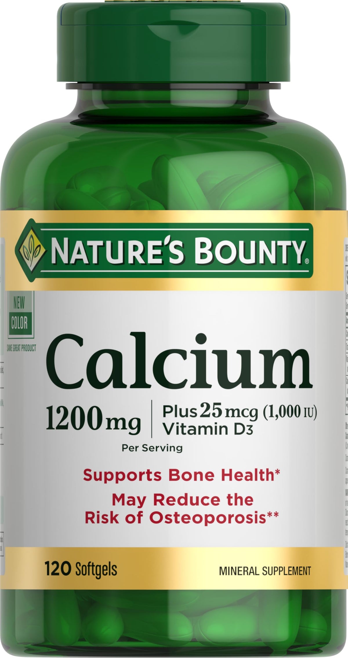 Nature's Bounty Calcium 1200 mg + Vitamin D3 1000 IU كبسولات هلامية – صحة العظام، 120 كبسولة