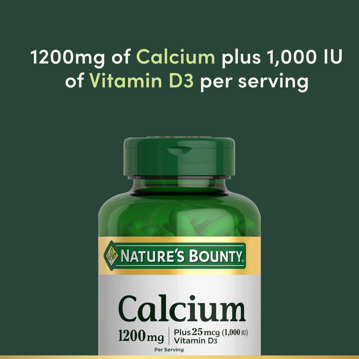 Nature's Bounty Calcium 1200 mg + Vitamin D3 1000 IU كبسولات هلامية – صحة العظام، 120 كبسولة