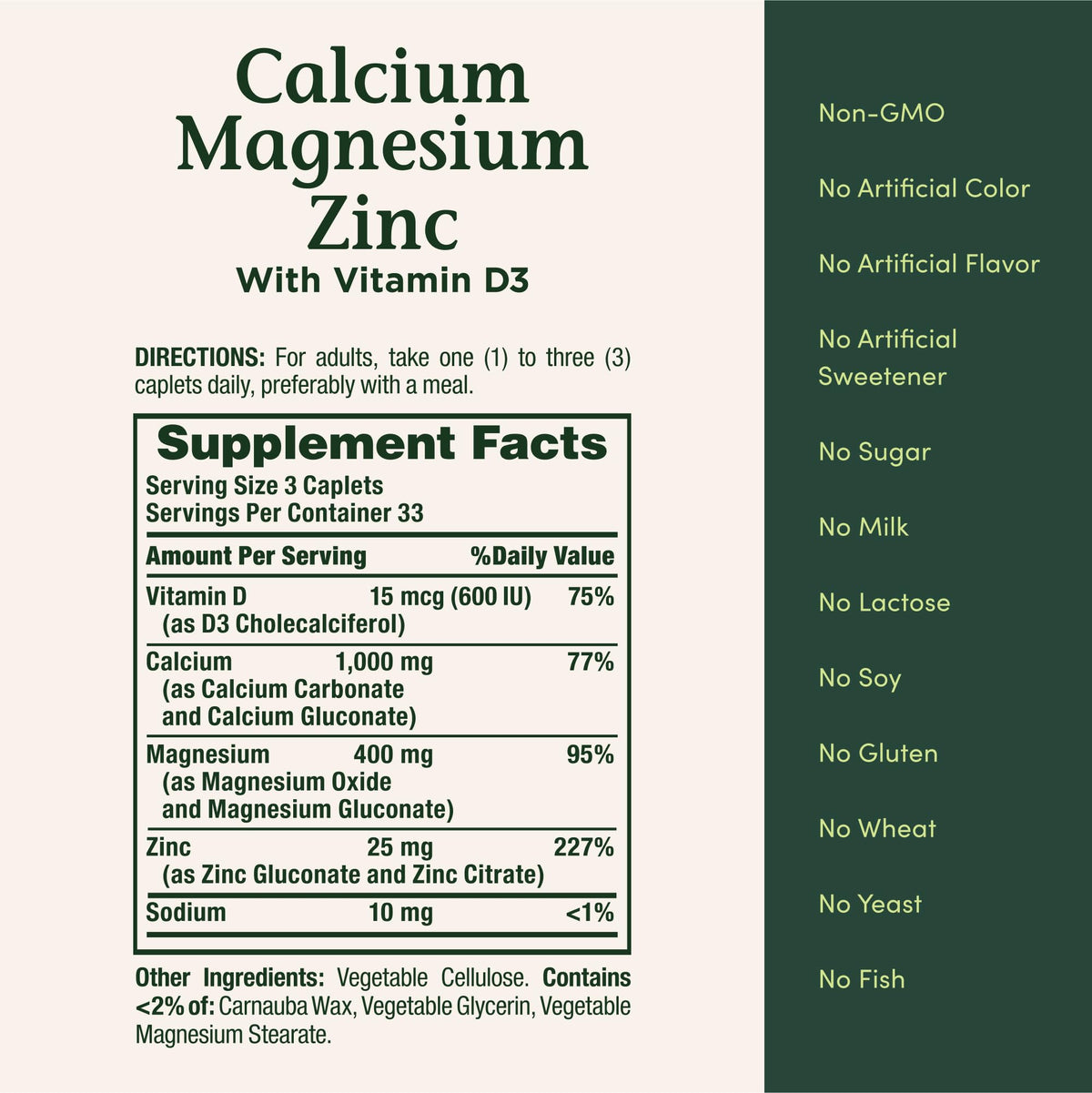 أقراص Nature's Bounty Calcium Magnesium Zinc – لصحة العظام والمناعة، 1000 ملجم كالسيوم، 400 ملجم مغنيسيوم، 600 وحدة دولية فيتامين د، خالي من الجلوتين | 100 قرص