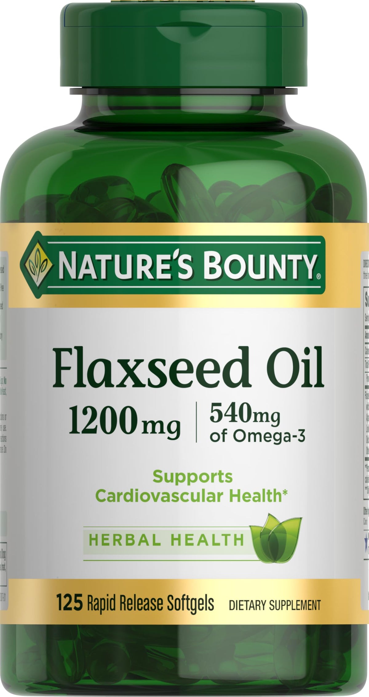 Nature's Bounty بذور الكتان وأوميغا-3 1200 ملجم كبسولات هلامية - صحة القلب والأوعية الدموية، 125 قطعة