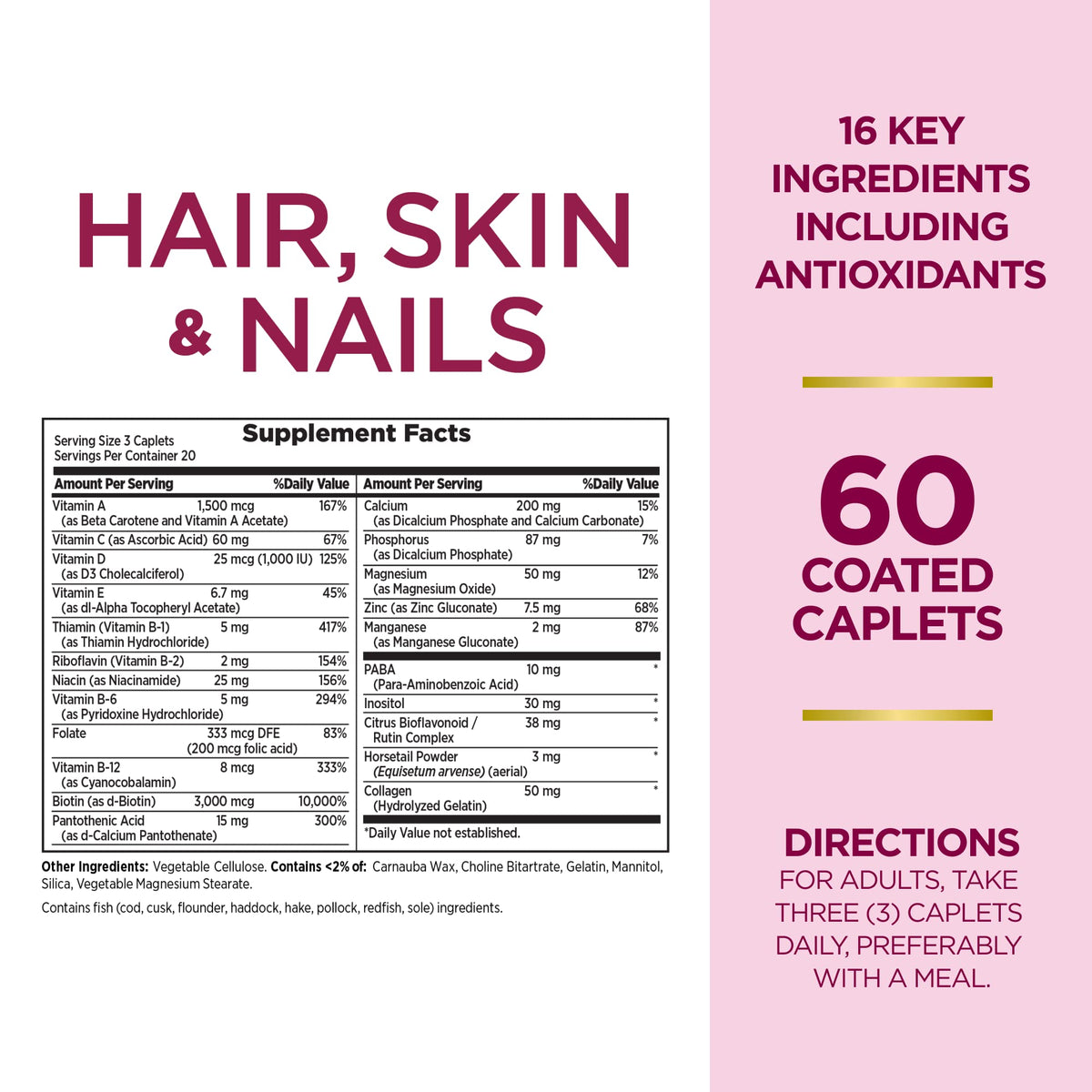 Nature's Bounty Hair, Skin & Nails Formula β 3,000 mcg Biotin, 60 Caplets