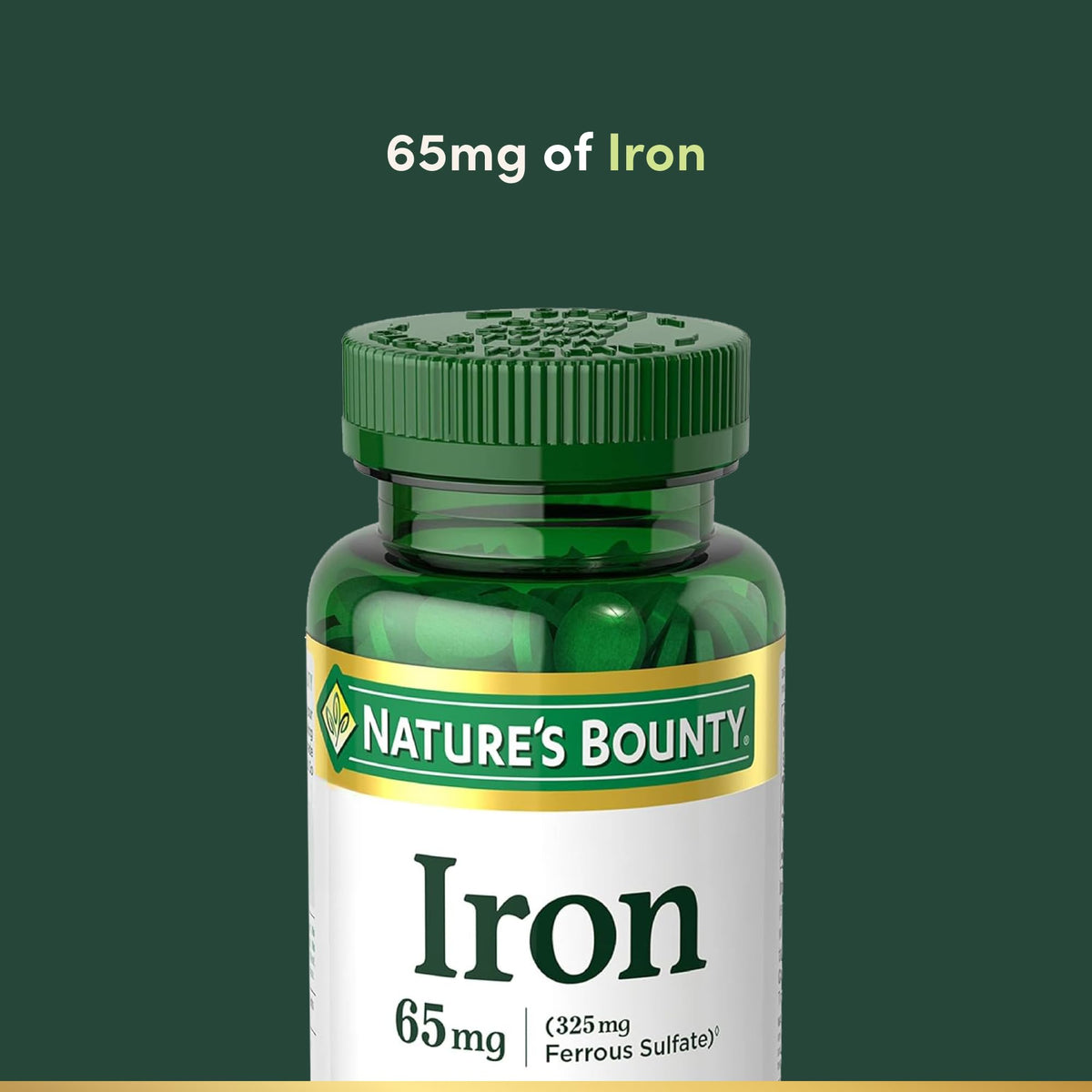 Nature's Bounty Iron 65 mg | كبريتات الحديدوز 325 ملجم | خالٍ من الجلوتين، 100 قرص نباتي