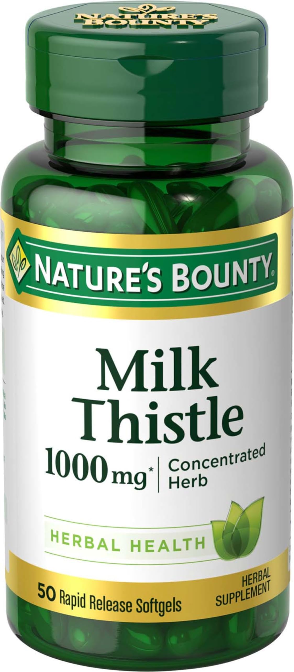 Nature's Bounty شوك الحليب 1000 ملجم - كبسولات هلامية سريعة المفعول، خالية من الغلوتين، 50 كبسولة