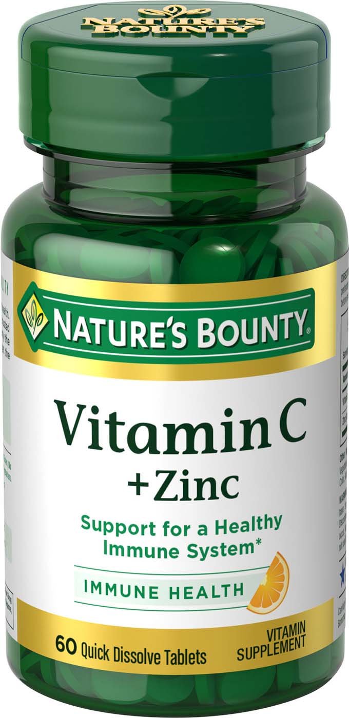 Nature's Bounty فيتامين سي + زنك – مكمل غذائي لدعم المناعة، 60 قرصًا