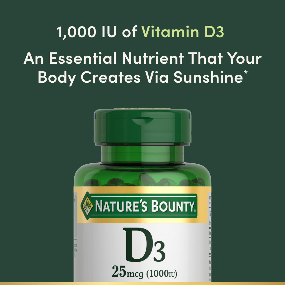 Nature's Bounty فيتامين د3 1000 وحدة دولية - دعم المناعة وصحة العظام - 250 كبسولة هلامية سريعة التحرير