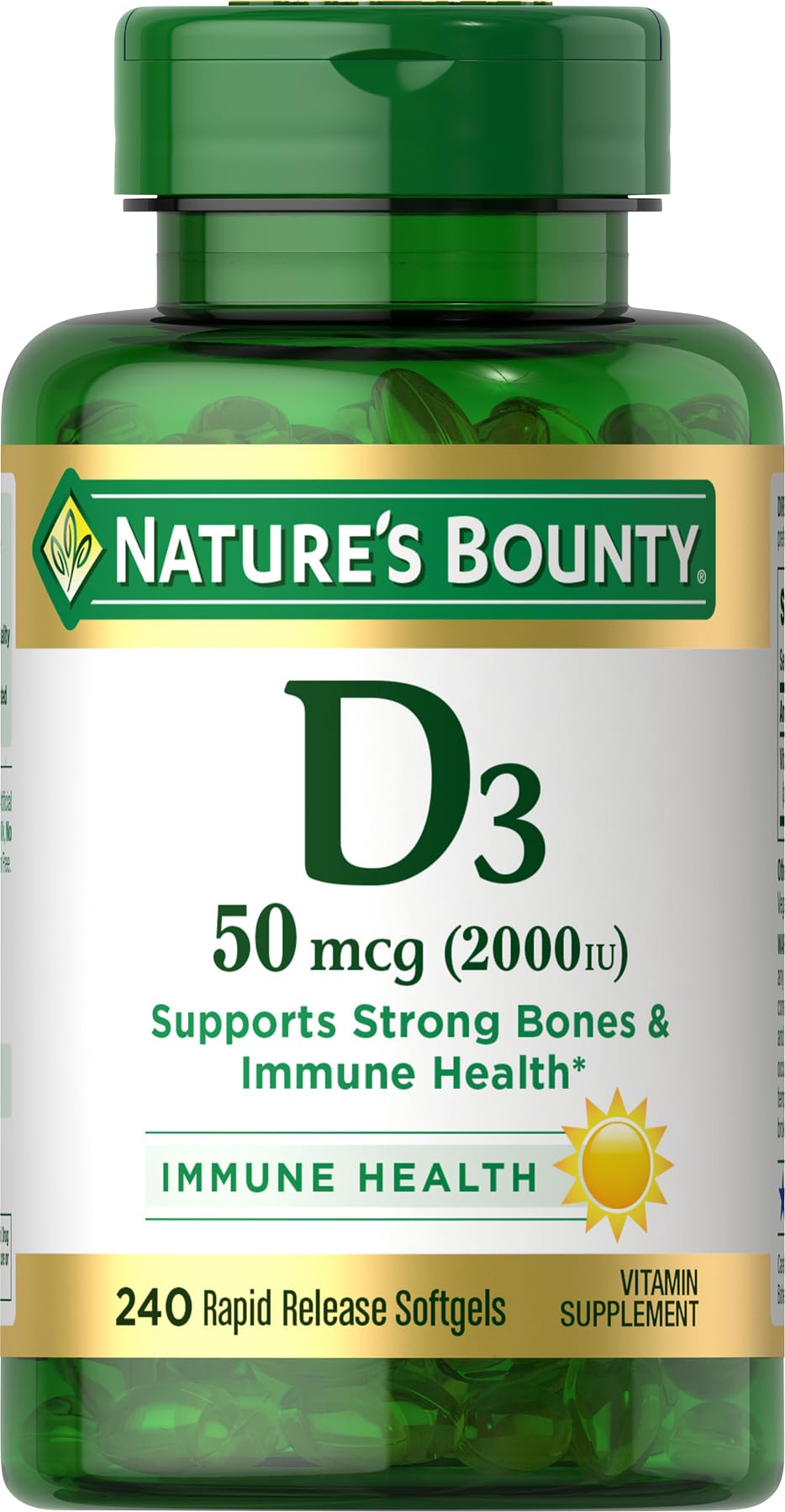 Nature's Bounty فيتامين د3 2000 وحدة دولية | لدعم المناعة وصحة العظام، 240 كبسولة هلامية