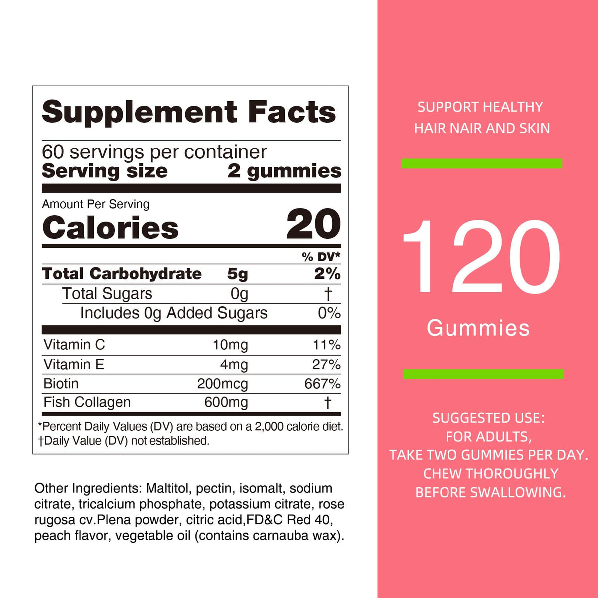 Nature's Key Collagen Gummies β 600mg Collagen, Vitamin C & Biotin, Sugar-Free Peach (120 Gummies)