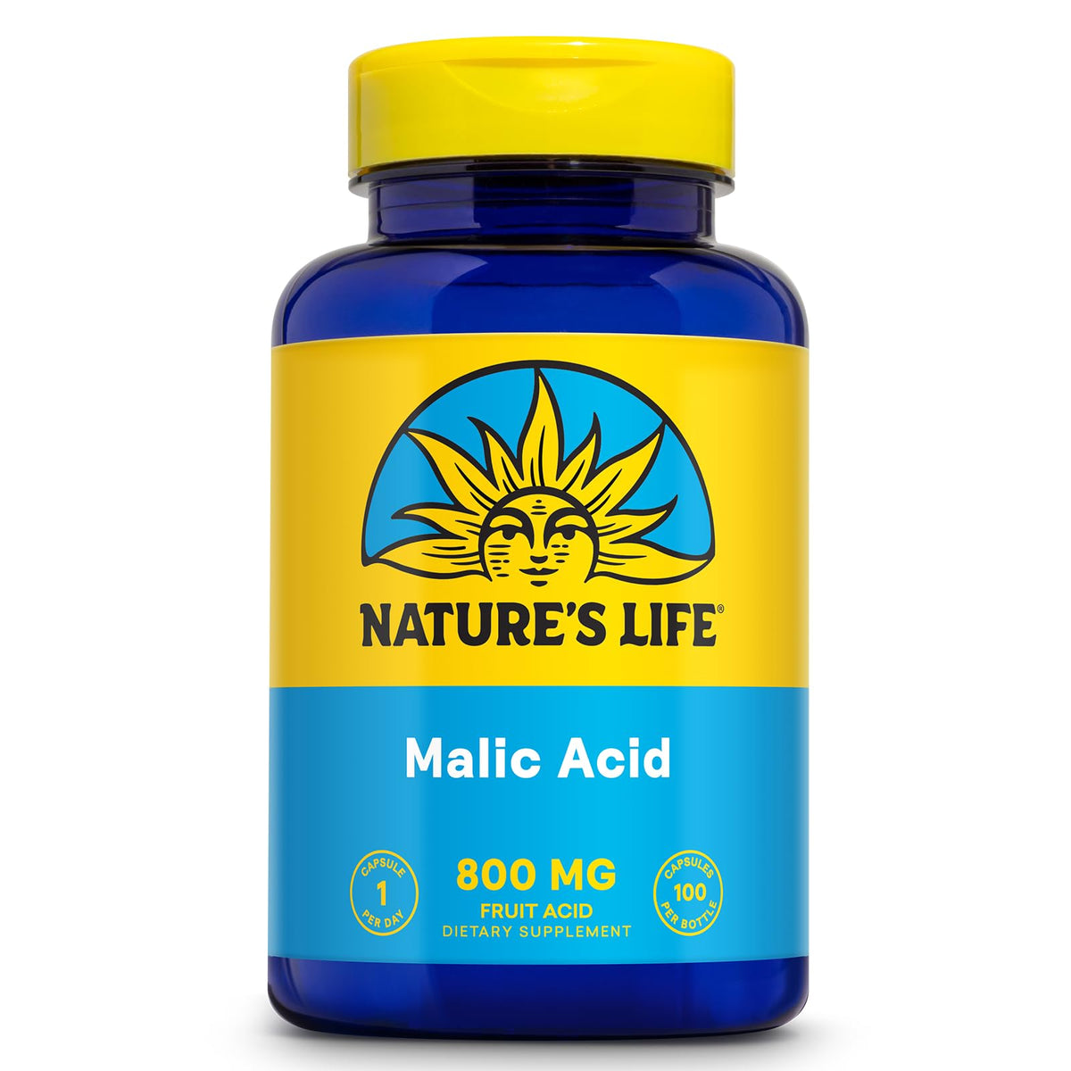 Nature's Life حمض الماليك 800 ملجم | دعم الطاقة وراحة العضلات | غير معدّل وراثيًا، خالٍ من الغلوتين | 100 كبسولة