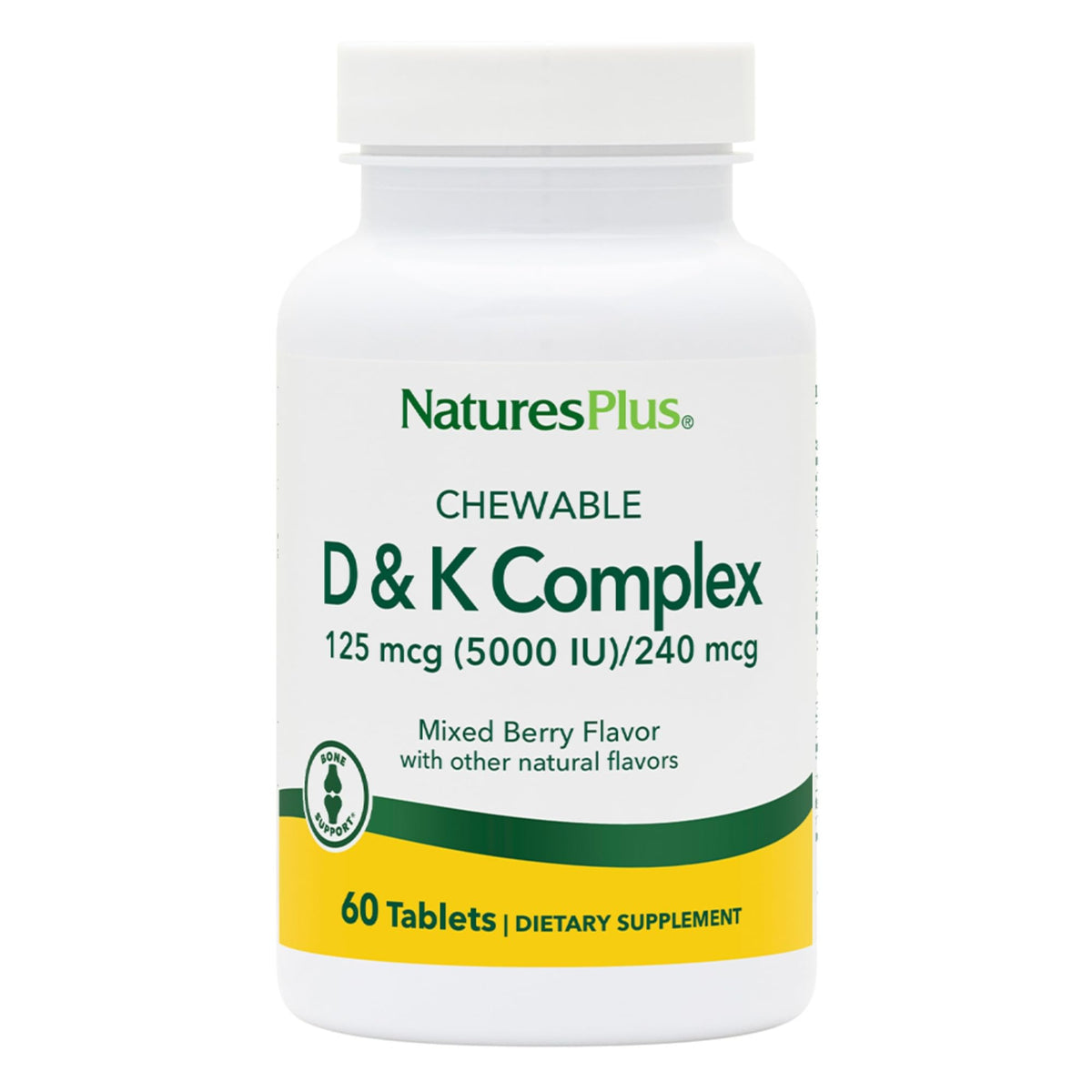 Natures Plus D & K Complex - 60 Mixed Berry Chewables | Supports Calcium Metabolism