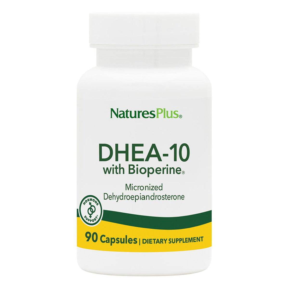 Natures Plus DHEA-10 مع بيوبيرين - 10 ملغ، 90 كبسولة نباتية (خالٍ من الغلوتين)