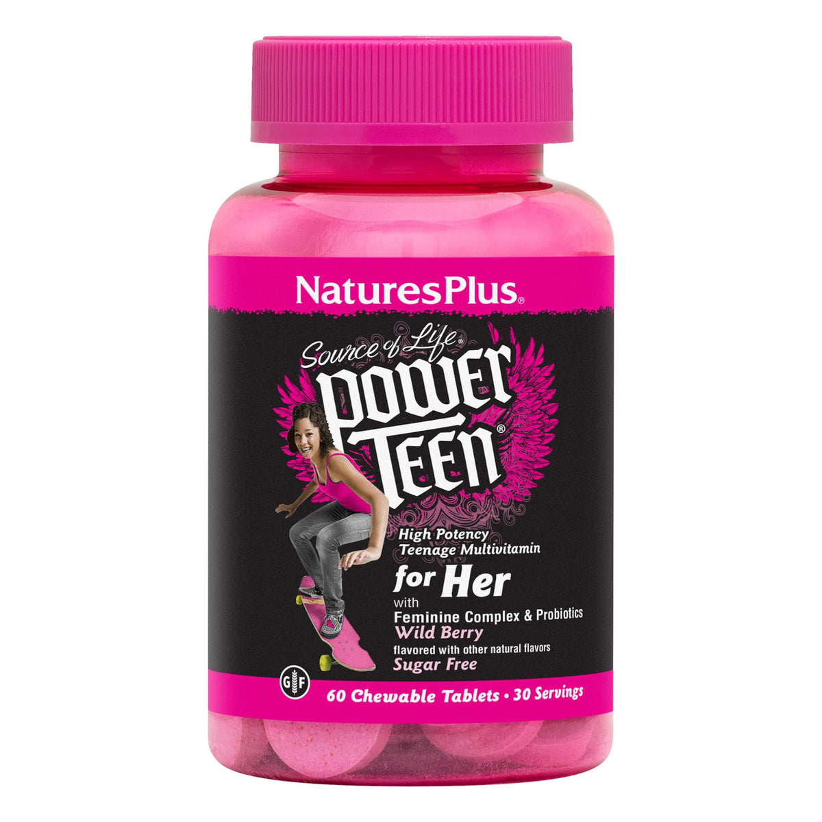 Natures Plus Power Teen for Her للمضغ - توت بري | 60 قرص | فيتامينات متعددة للمراهقات