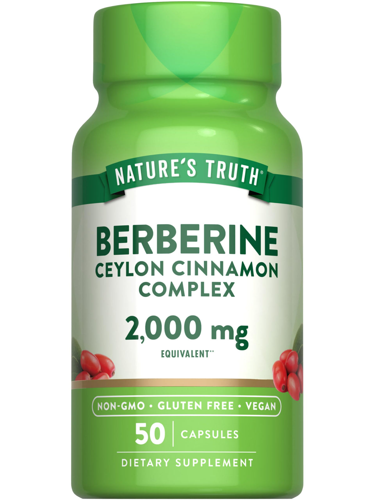 Nature's Truth مركب البربرين مع قرفة سيلان - 2,000 ملجم، 50 كبسولة نباتية | نباتي، غير معدل وراثيًا، خالي من الغلوتين