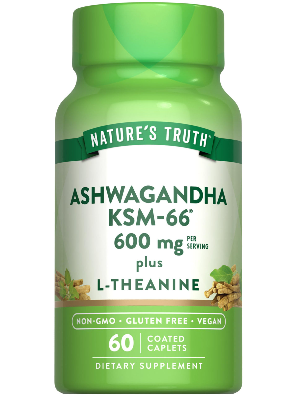 Nature's Truth KSM-66 آشواغاندا مع إل-ثيانين | 60 كبسولة | نباتي، غير معدل وراثيًا، خالٍ من الغلوتين