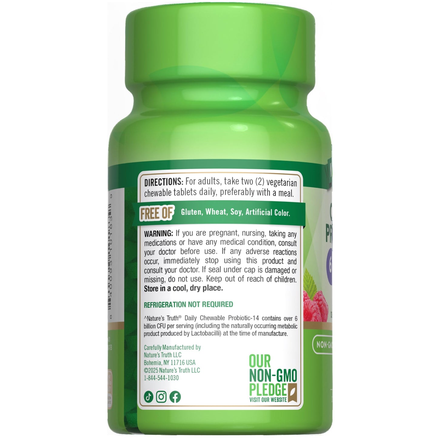 Nature's Truth Probiotic Chewable – 6 Billion CFU, 14 Strains, Berry Flavor | Vegetarian, Non-GMO, Gluten Free | 60 Count
