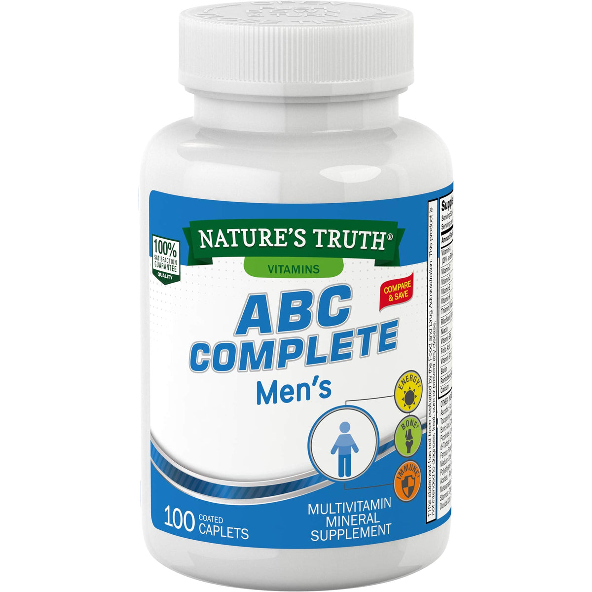 Nature's Truth Multivitamin للرجال | حديد وفيتامينات A وC وD وE | 100 كبسولة | غير معدّل وراثيًا وخالٍ من الغلوتين للبالغين