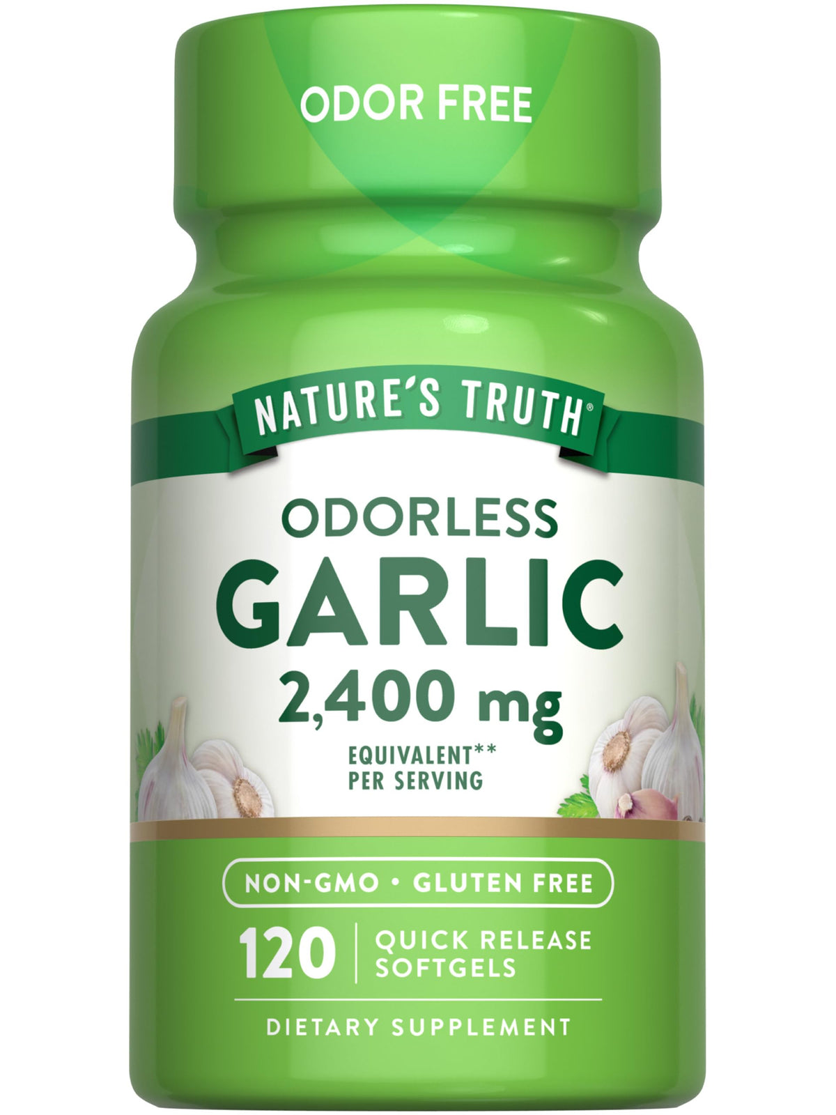Nature's Truth Odorless Garlic 2400 mg | 120 Softgels | Non-GMO, Gluten Free