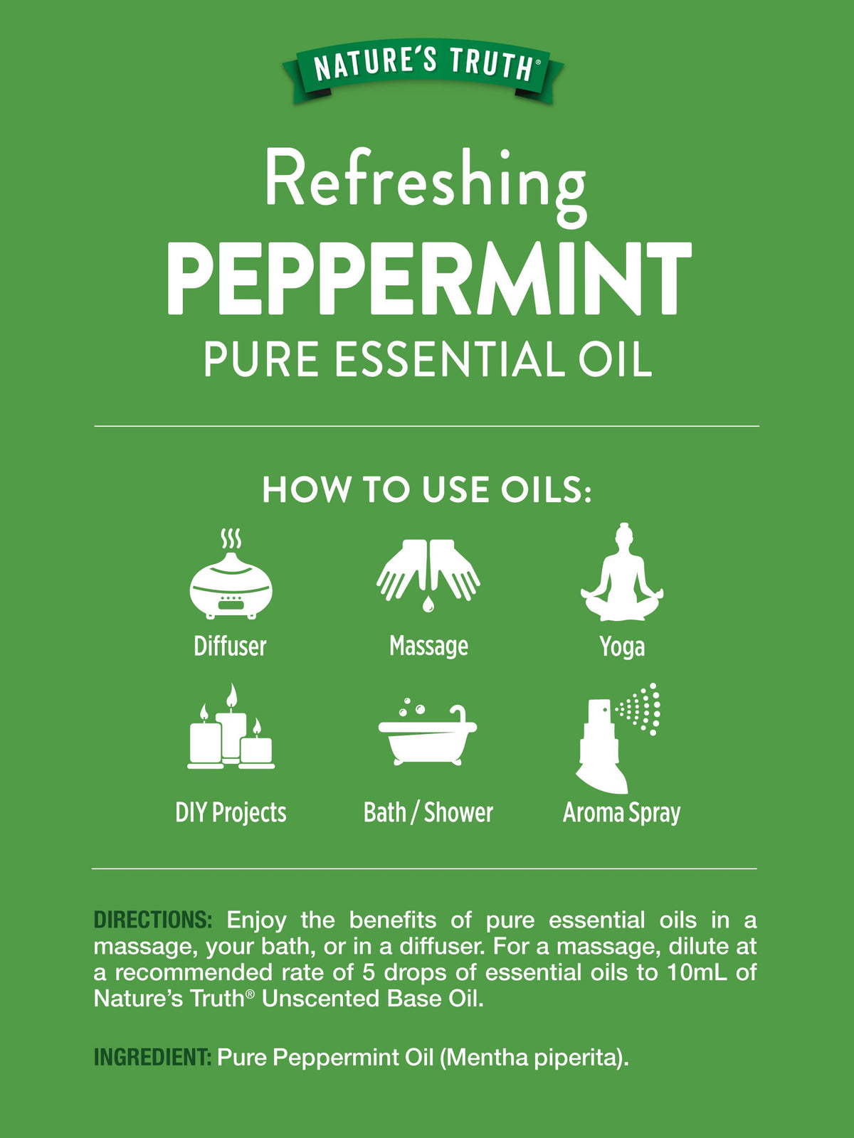 Nature's Truth Peppermint Essential Oil 15 mL | Diffusers & Aromatherapy | Plant-Based, Non-GMO & Gluten Free