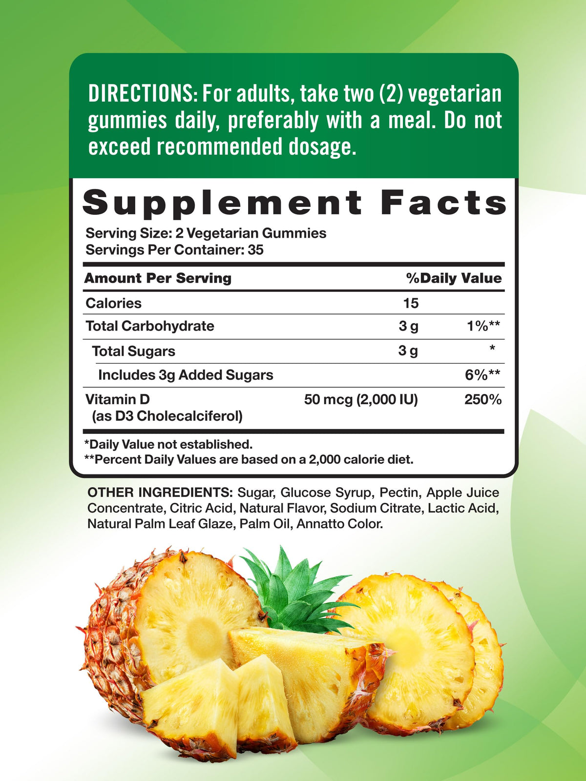 Nature's Truth Vitamin D3 Gummies 2000 IU β 70 Count, Pineapple Flavor, Vegetarian, Non-GMO, Gluten Free