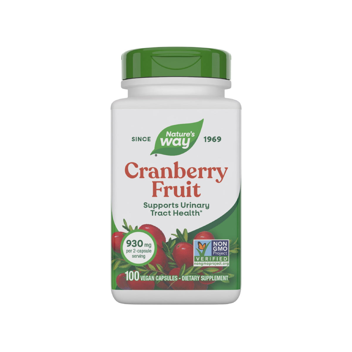 Nature's Way Cranberry Fruit مكملات التوت البري - تدعم صحة المسالك البولية - 930 ملغ لكل حصة (كبسولتين)
