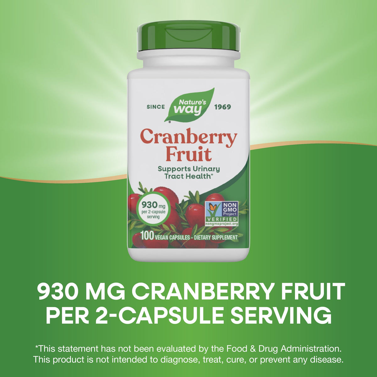 Nature's Way Cranberry Fruit مكملات التوت البري - تدعم صحة المسالك البولية - 930 ملغ لكل حصة (كبسولتين)