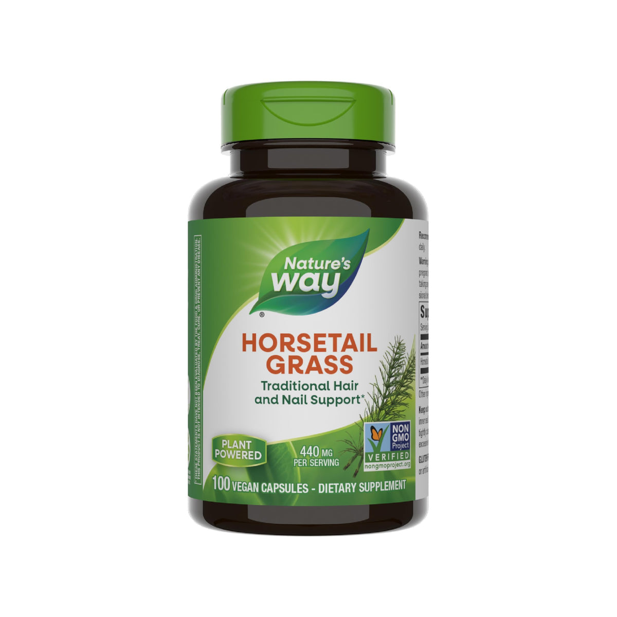 Nature's Way ذيل الحصان - 440 ملغ، لدعم الشعر والأظافر، 100 كبسولة نباتية