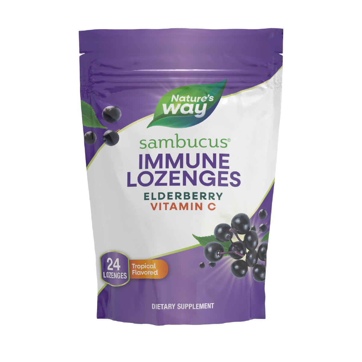 Nature's Way Sambucus Immune Lozenges - فيتامين سي عالي الفعالية والبلسان، 24 قرص استحلاب بنكهة استوائية (قد تختلف العبوة)